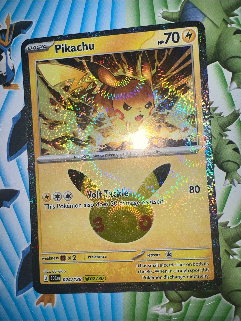 Pokemon Pikachu Holographic Card — Yellow & Black Details